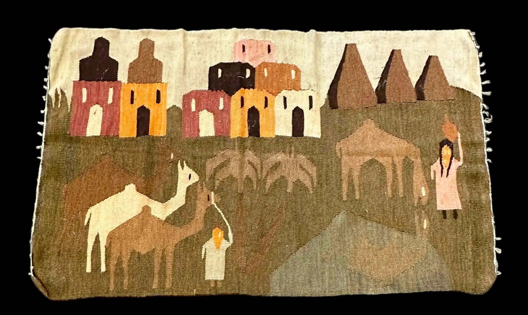 Handmade Vintage Wool Rug Turkish Kilim Village Pictorial Multicolor 2'8 x 4'3 I Got Rugs Handmade Vintage Wool Rug Turkish Kilim Village Pictorial Multicolor 2'8 x 4'3 I Got Rugs Handmade Vintage I Got Rugs
