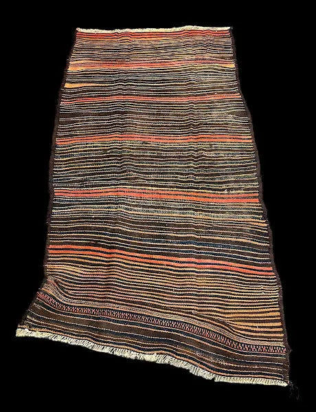 Handmade Vintage Wool Rug Turkish Multicolor Striped Pattern 3'6 x 8'9 I Got Rugs