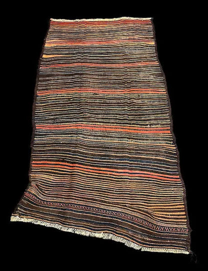 Handmade Vintage Wool Rug Turkish Multicolor Striped Pattern 3'6 x 8'9 I Got Rugs