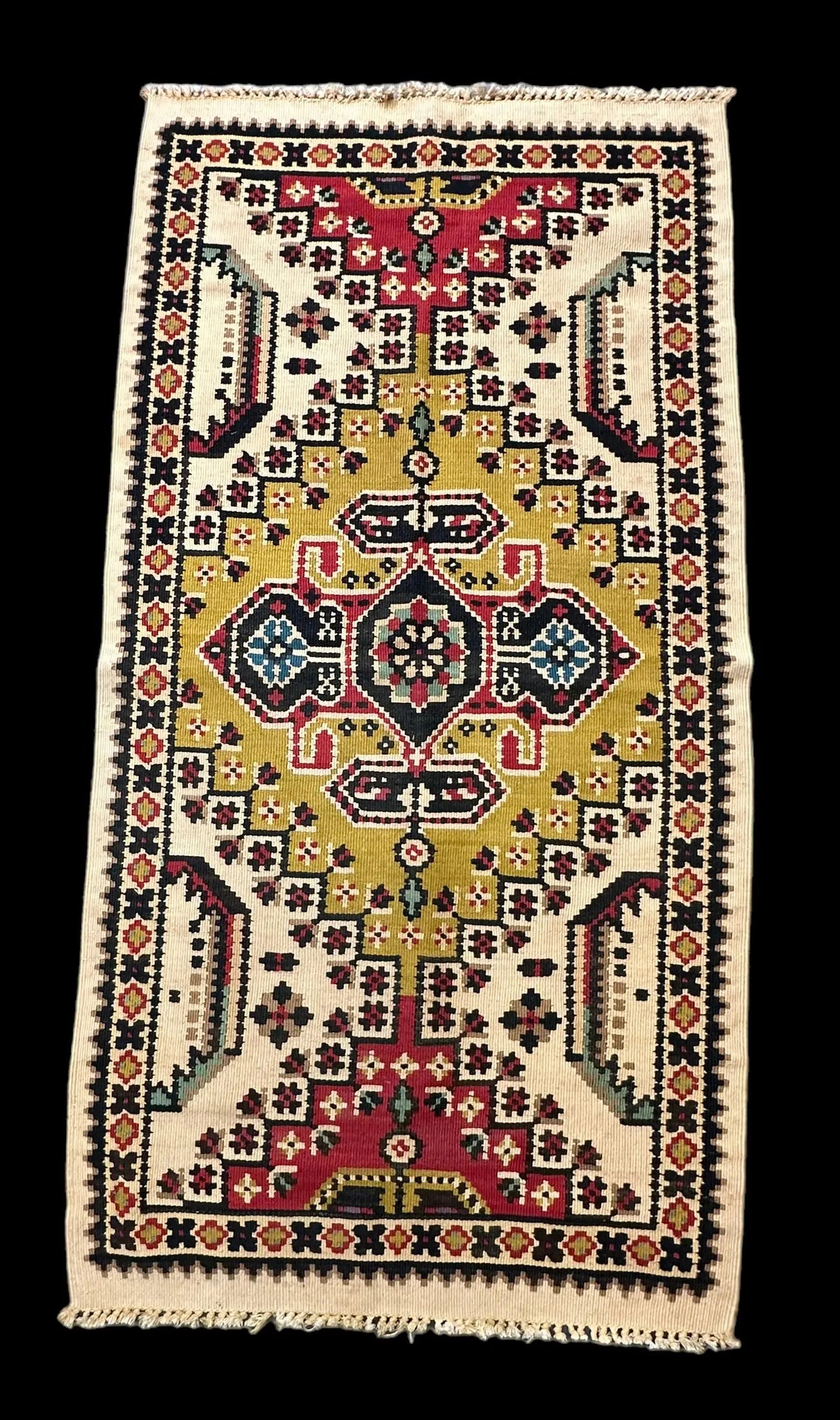 Handmade Vintage Wool Rug Unique Turkish Colorful Geometric Design 2'7 x 4'11 I Got Rugs