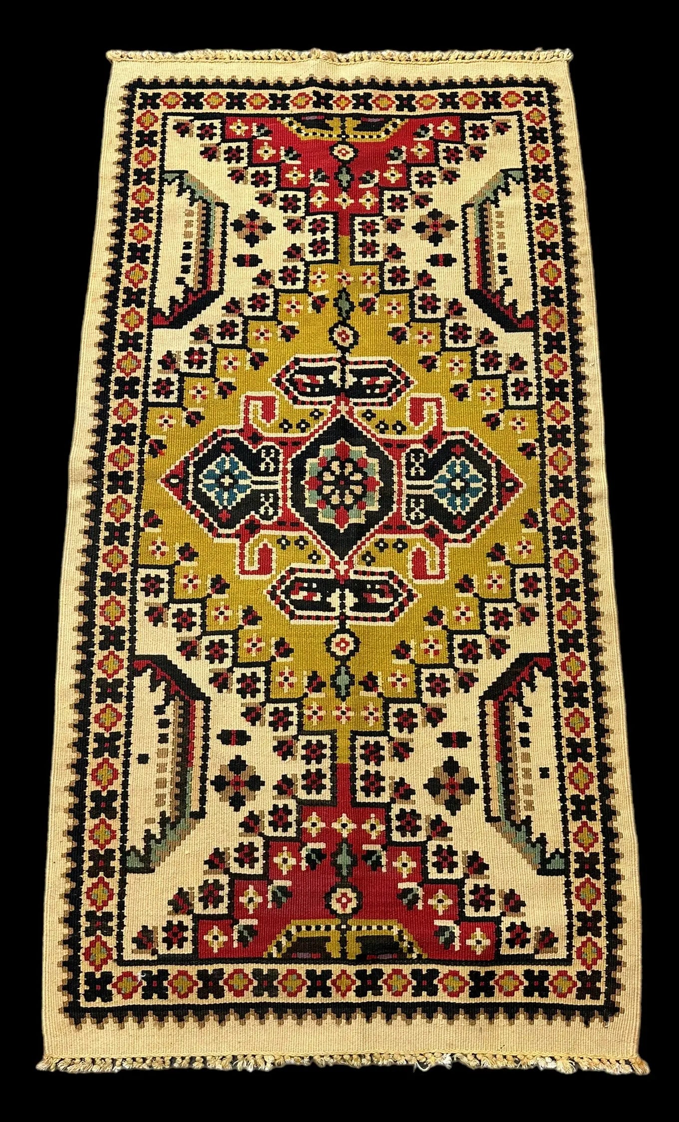 Handmade Vintage Wool Rug Unique Turkish Colorful Geometric Design 2'7 x 4'11 I Got Rugs