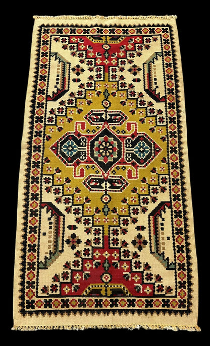 Handmade Vintage Wool Rug Unique Turkish Colorful Geometric Design 2'7 x 4'11 I Got Rugs