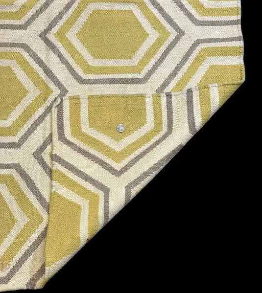 Handmade Vintage Wool Rug Yellow Turkish Kilim Hexagon Pattern 3'7 x 5'3 I Got Rugs