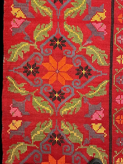Handmade Vintage Wool Runner Rug Red Turkish Flower Design 2'7 x 7'4 I Got Rugs