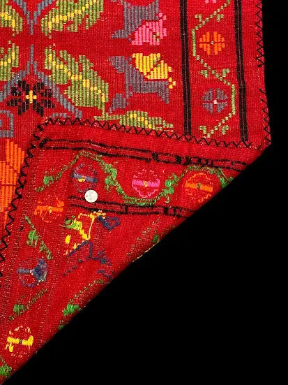 Handmade Vintage Wool Runner Rug Red Turkish Flower Design 2'7 x 7'4 I Got Rugs