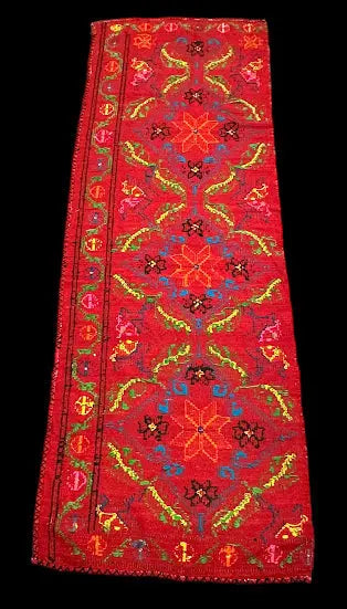 Handmade Vintage Wool Runner Rug Red Turkish Flower Design 2'7 x 7'4 I Got Rugs