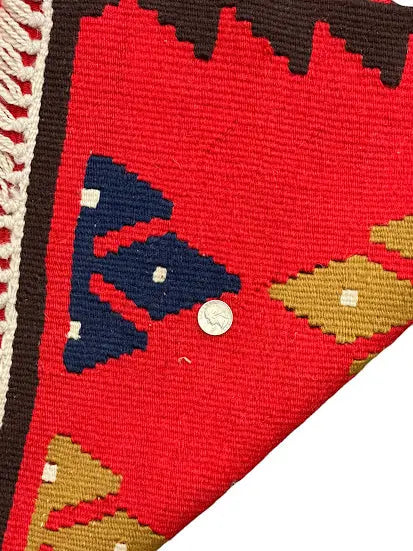 Handmade Vintage Wool Runner Rug Red Turkish Kilim Geometric 3'2 x 9'3 I Got Rugs