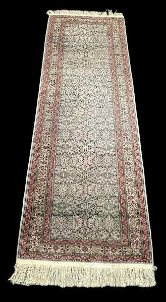 Handmade Vintage Wool Runner Rug Stunning Pink Turkish Floral Pattern 3'4 x 9'5 I Got Rugs