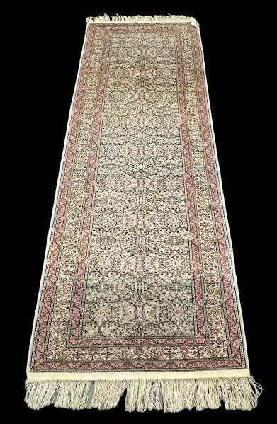 Handmade Vintage Wool Runner Rug Stunning Pink Turkish Floral Pattern 3'4 x 9'5 I Got Rugs