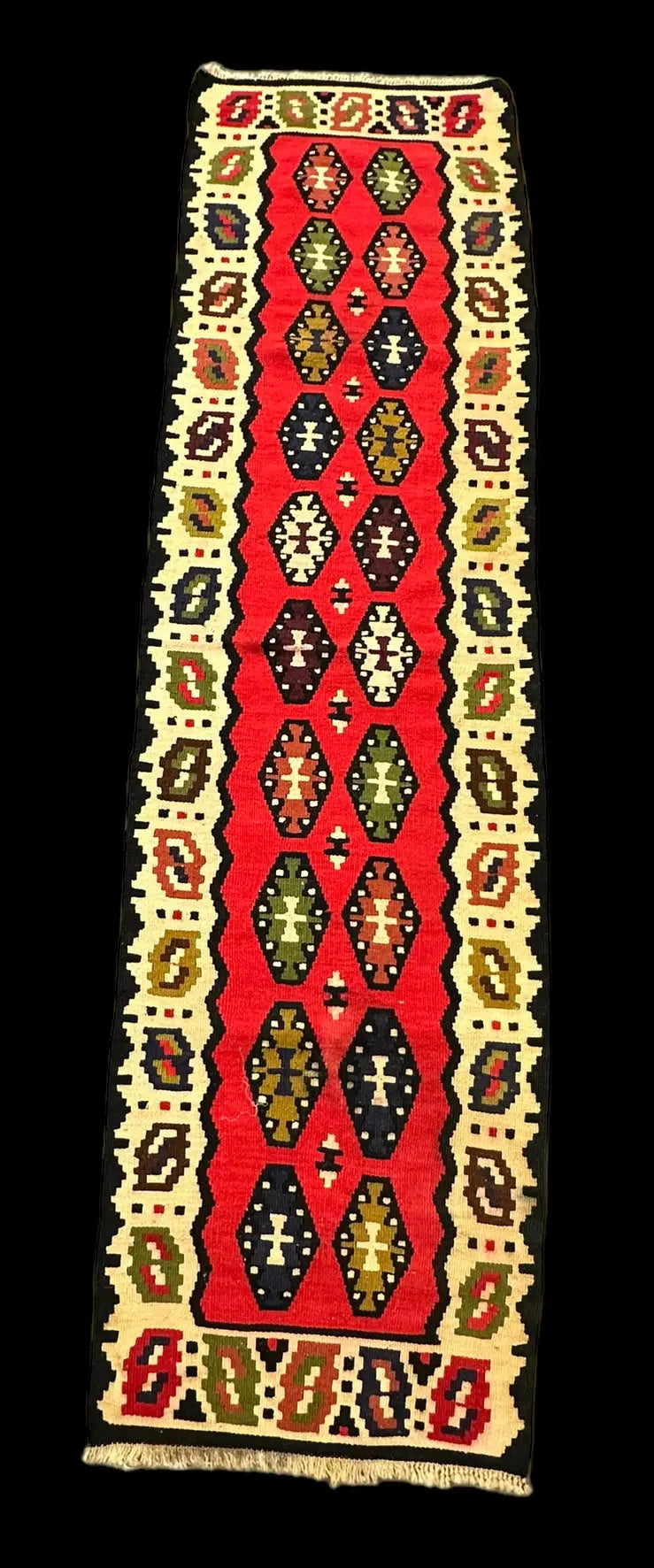 Handmade Vintage Wool Runner Rug Turkish Kilim Geometric Design 1'9 x 6'4 I Got Rugs