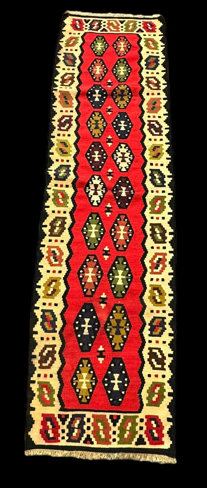 Handmade Vintage Wool Runner Rug Turkish Kilim Geometric Design 1'9 x 6'4 I Got Rugs