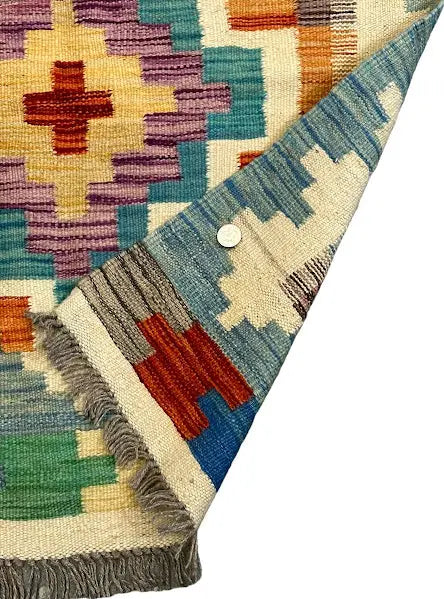 Handmade Vintage Wool Runner Rug Turkish Kilim Geometric Design 2'8 x 7'11 I Got Rugs