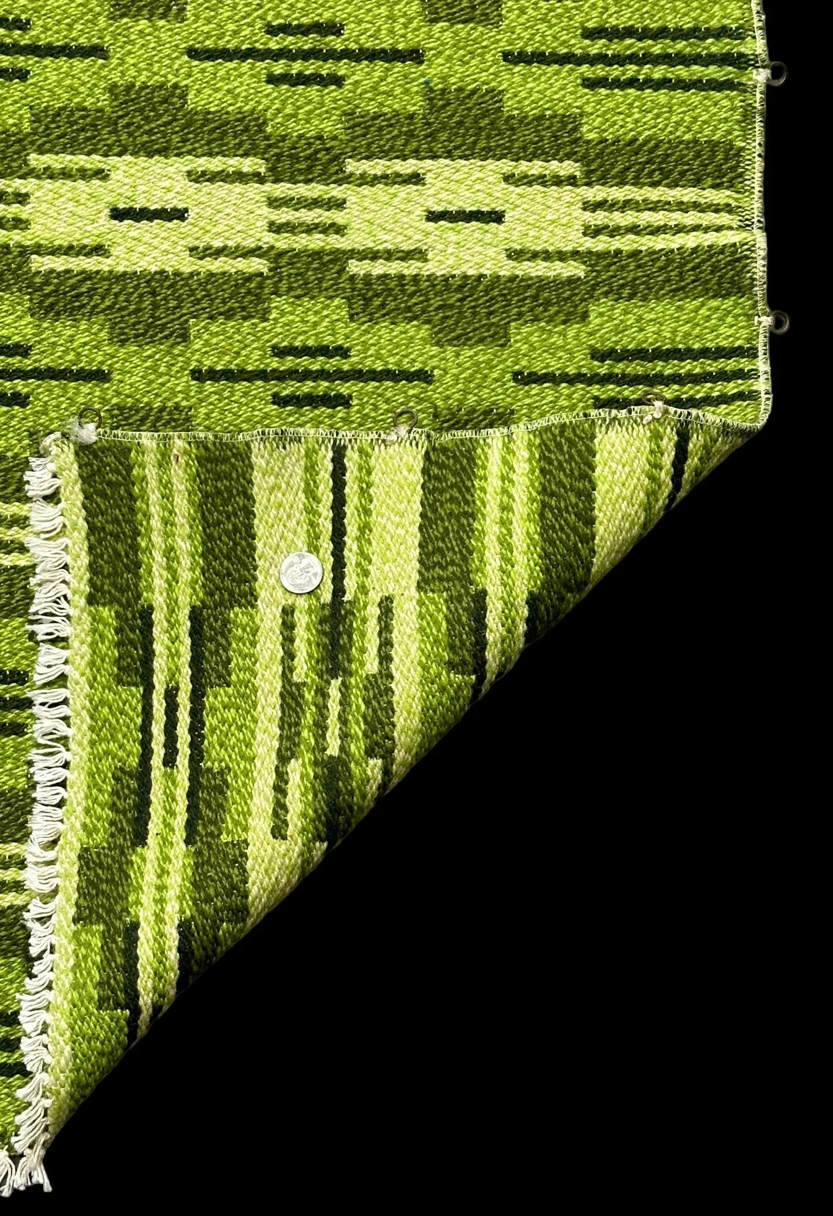 Handmade Vintage Wool Runner Rug Turkish Kilim Green Tribal Pattern 2'3 x 6'4 I Got Rugs