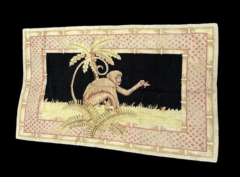 Handmade Vintage Wool Tapestry Colorful Monkey Pictorial 2'11 x 5' I Got Rugs
