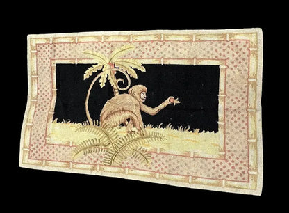 Handmade Vintage Wool Tapestry Colorful Monkey Pictorial 2'11 x 5' I Got Rugs