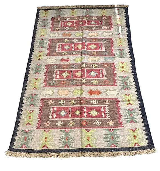 Handmade Vintage Wool Turkish Kilim Rug Multicolor Tribal Design 5' x 7'11 I Got Rugs