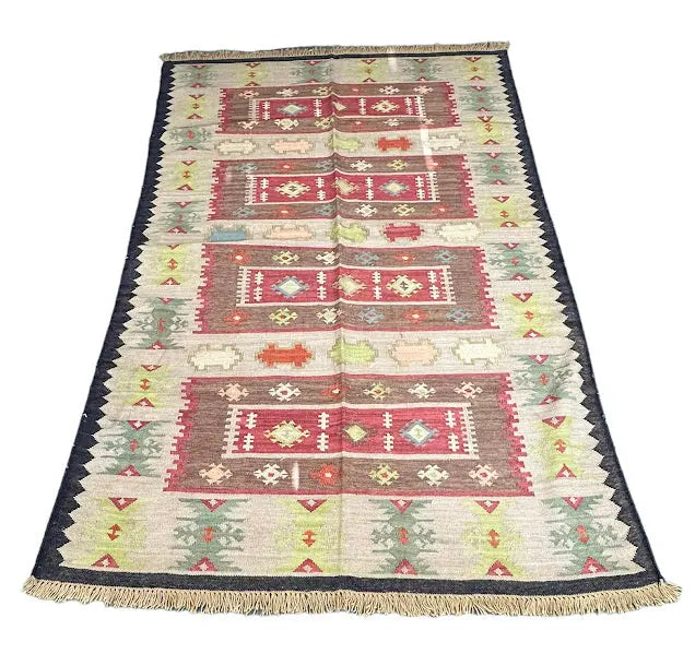 Handmade Vintage Wool Turkish Kilim Rug Multicolor Tribal Design 5' x 7'11 I Got Rugs