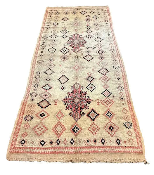 Handmade Vintage Wool Turkish Runner Rug Diamond Design 4'6 x 10' I Got Rugs