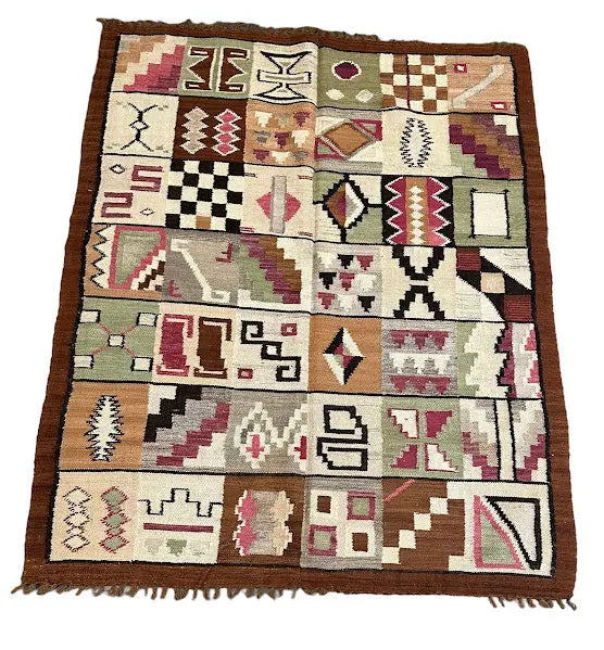 Handmade Wool Rug Vintage Peruvian Inca Design Multicolor 3'10 x 4'10 I Got Rugs