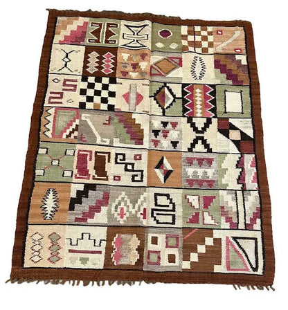 Handmade Wool Rug Vintage Peruvian Inca Design Multicolor 3'10 x 4'10 I Got Rugs