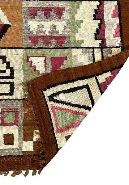 Handmade Wool Rug Vintage Peruvian Inca Design Multicolor 3'10 x 4'10 I Got Rugs