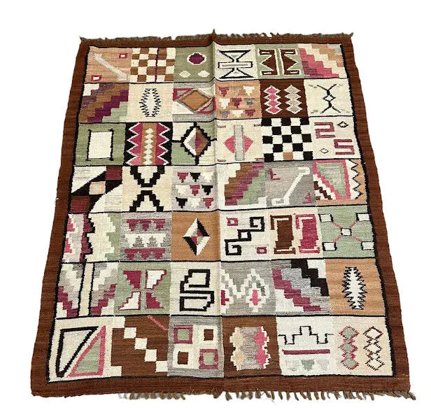 Handmade Wool Rug Vintage Peruvian Inca Design Multicolor 3'10 x 4'10 I Got Rugs