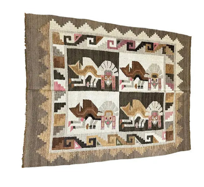 Handmade Wool Rug Vintage Peruvian Inca Design Multicolor 3'9 x 5' I Got Rugs