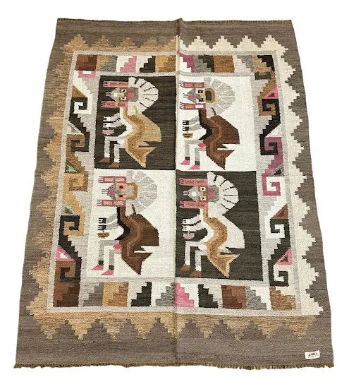 Handmade Wool Rug Vintage Peruvian Inca Design Multicolor 3'9 x 5' I Got Rugs