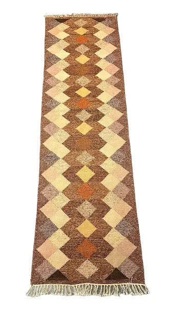 Handmade Vintage Runner Turkish Kilim Diamond Design Brown/ Multicolor 1'10 x 6'4 I Got Rugs