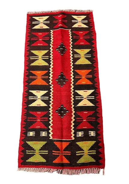 Handmade Vintage Wool Rug Turkish Kilim Tribal Design Red/ Multicolor 1'11 x 4'3 I Got Rugs
