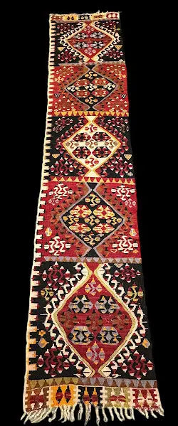 Vintage Hand-Knotted Wool Rug Turkish Tribal Pattern Black/ Multicolor 2' x 9'9 I Got Rugs