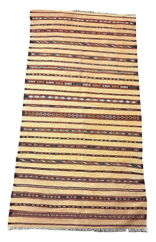 Handmade Vintage Wool Rug Afghan Kilim Design Beige/ Multicolor 2'10 x 5'8 I Got Rugs