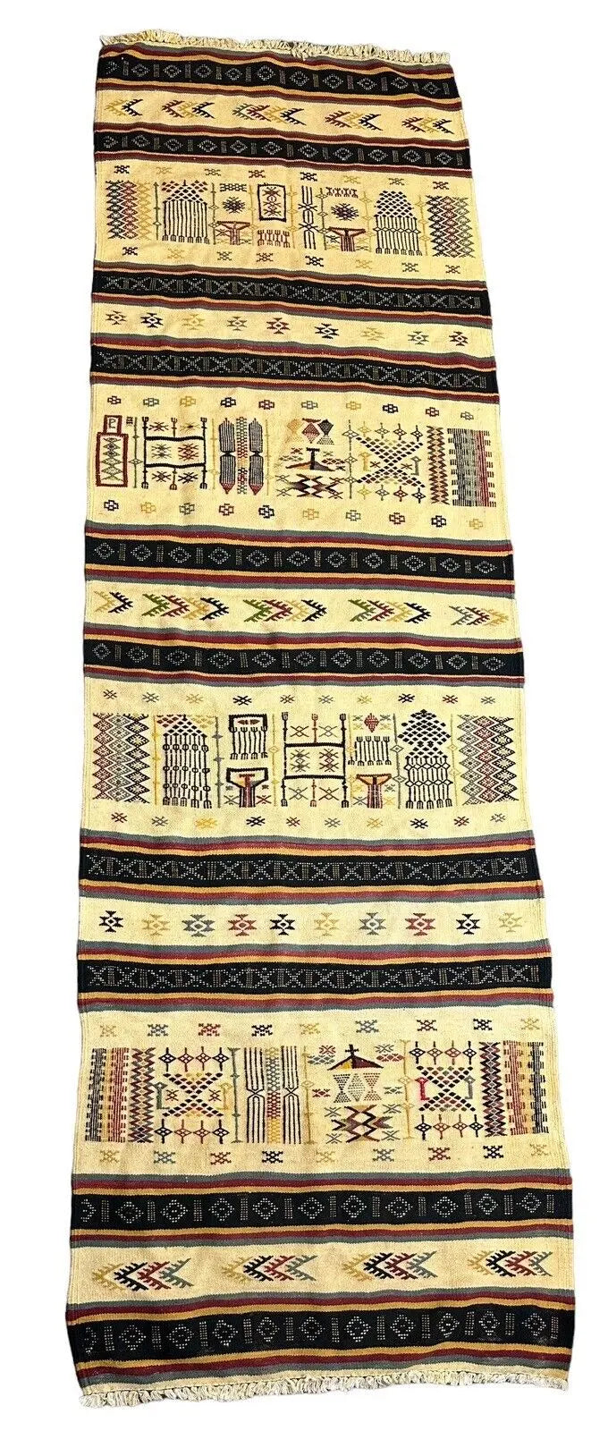 Handmade Vintage Algerian Wedding Rug 100% Wool Beige/ Multicolor 2'10 x 9' I Got Rugs