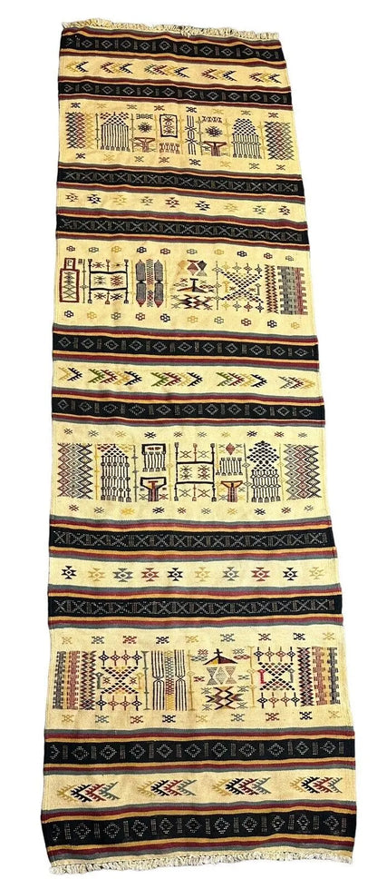 Handmade Vintage Algerian Wedding Rug 100% Wool Beige/ Multicolor 2'10 x 9' I Got Rugs