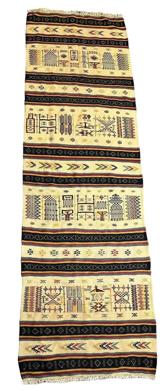 Handmade Vintage Algerian Wedding Rug 100% Wool Beige/ Multicolor 2'10 x 9' I Got Rugs