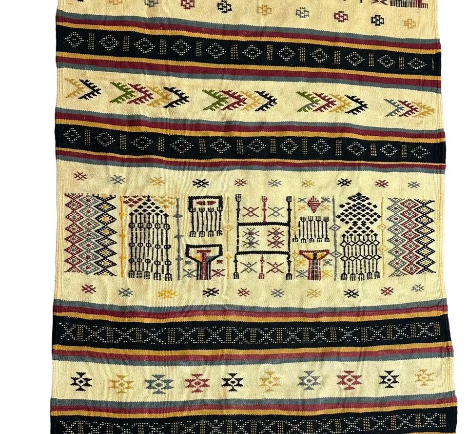 Handmade Vintage Algerian Wedding Rug 100% Wool Beige/ Multicolor 2'10 x 9' I Got Rugs