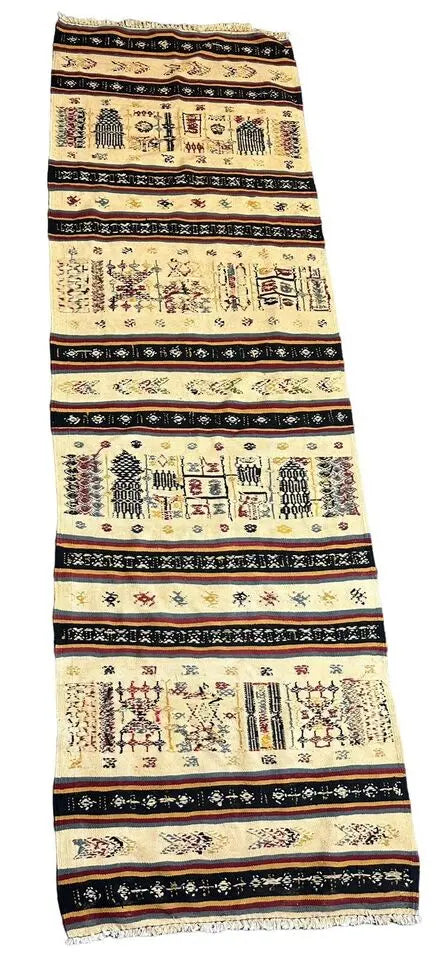 Handmade Vintage Algerian Wedding Rug 100% Wool Beige/ Multicolor 2'10 x 9' I Got Rugs