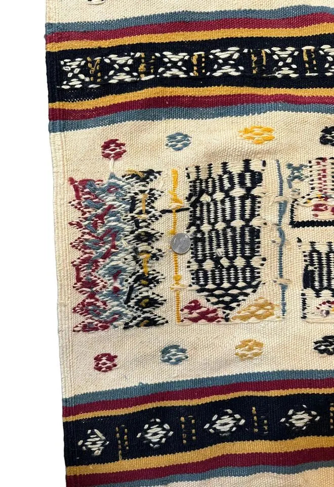 Handmade Vintage Algerian Wedding Rug 100% Wool Beige/ Multicolor 2'10 x 9' I Got Rugs