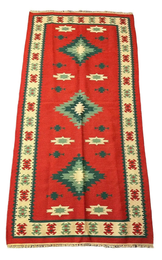 Handmade Vintage Wool Rug Turkish Kilim Tribal Design Red/ Multicolor 2'11 x 6' I Got Rugs