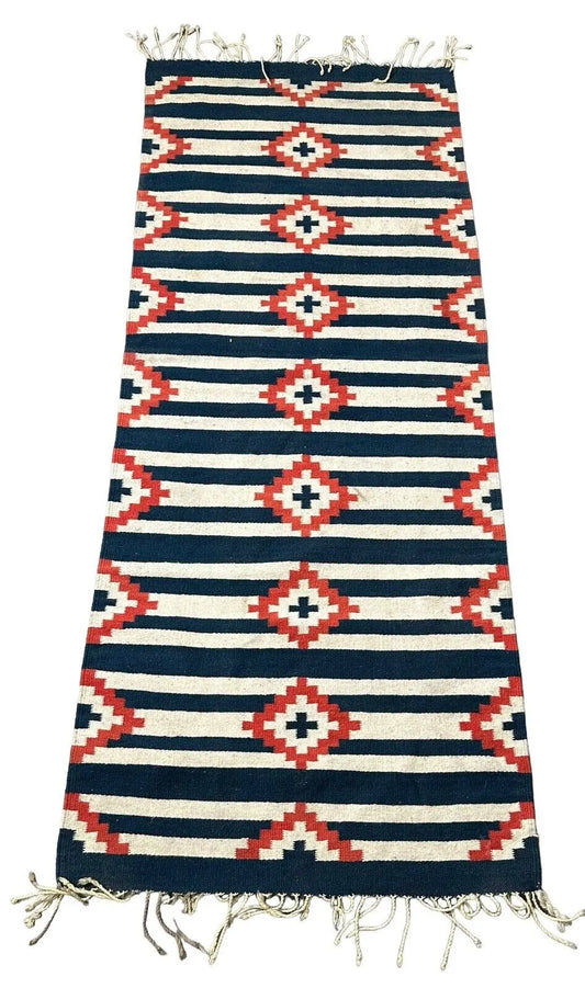 Handmade Vintage Wool Rug Turkish Kilim Diamond/ Stripe Red/Multicolor 2'5 x 6'2 I Got Rugs