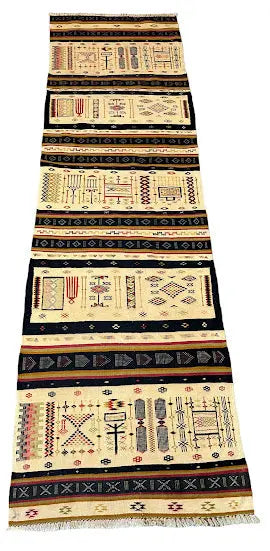 Handmade Vintage Algerian Wedding Rug 100% Wool Beige/ Multicolor 2'7 x 9' I Got Rugs