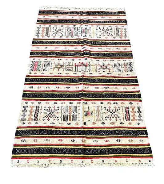 Handmade Vintage Algerian Wedding Rug 100% Wool Beige/ Multicolor 4'4 x 7'9 I Got Rugs