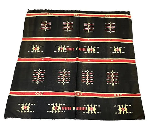 Vintage Tribal Berber Moroccan Kilim Rug Black/ Multicolor Design 5'3 x 5'7 I Got Rugs
