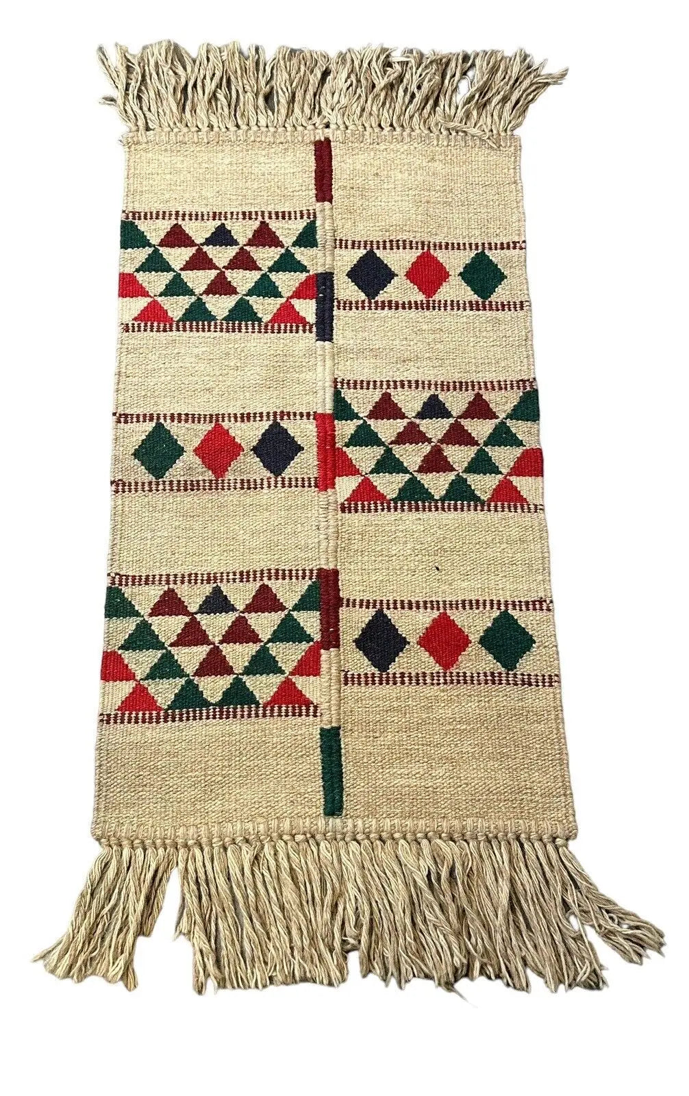 Handmade Vintage Rug 100% Wool Turkish Beige/Multicolor Diamond Design 2'1 x 3'8 I Got Rugs