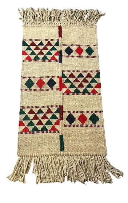Handmade Vintage Rug 100% Wool Turkish Beige/Multicolor Diamond Design 2'1 x 3'8 I Got Rugs