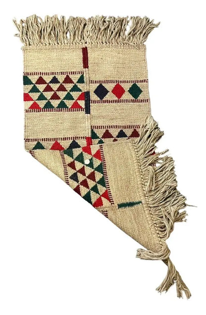 Handmade Vintage Rug 100% Wool Turkish Beige/Multicolor Diamond Design 2'1 x 3'8 I Got Rugs