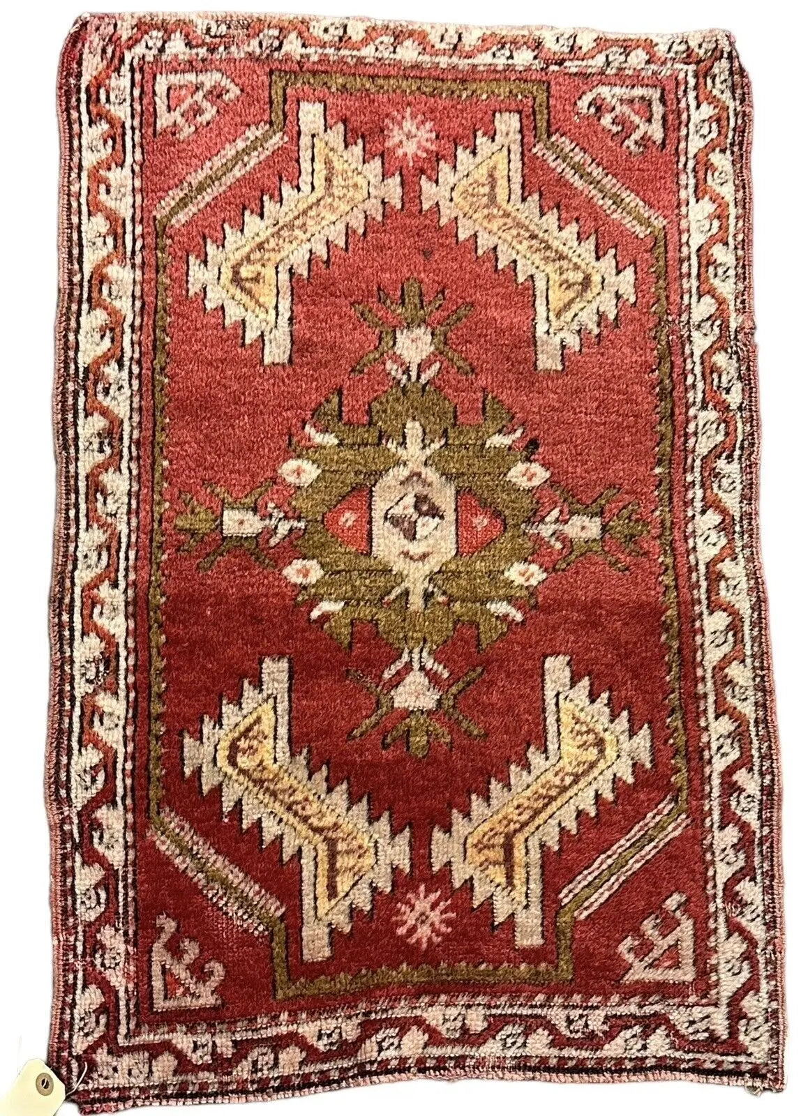 Handmade Vintage Wool Rug Red/ Multicolor Geometric Design 1'7 x 2'5 I Got Rugs