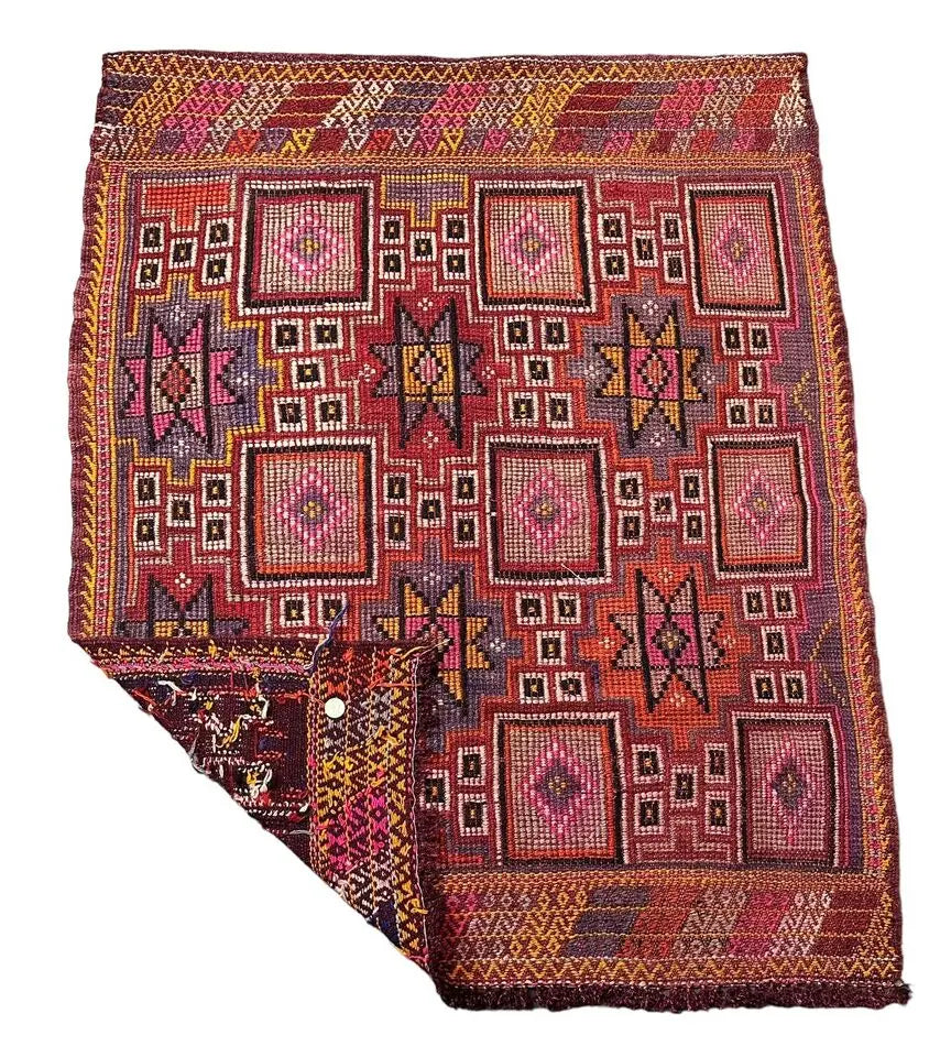 Handmade Vintage Rug Turkish Anatolian Red/Multicolor Geometric Design 3'3 x 4'2 I Got Rugs