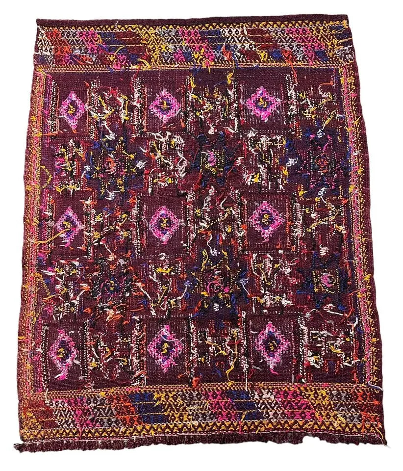 Handmade Vintage Rug Turkish Anatolian Red/Multicolor Geometric Design 3'3 x 4'2 I Got Rugs