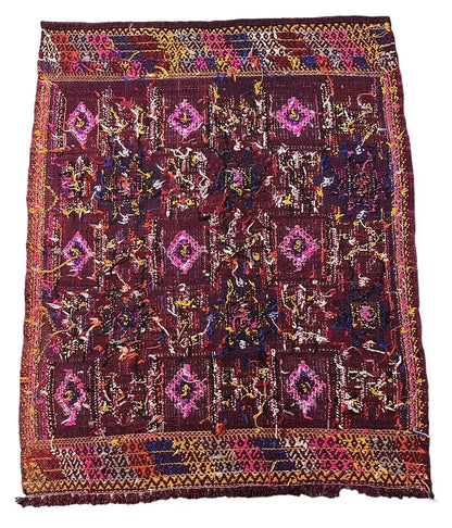 Handmade Vintage Rug Turkish Anatolian Red/Multicolor Geometric Design 3'3 x 4'2 I Got Rugs